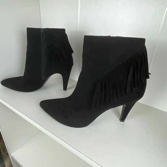 Nine West Pureheart2 Fringe Trim Ankle Boots 7.5 Black - Picture 2 of 11